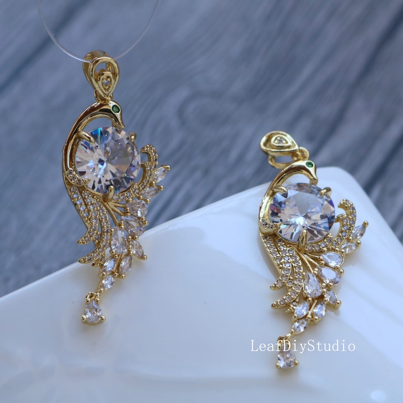 2pcs Peacock CZ Pave Charm, zircon Charm Pendant, Peacock crystal Pave Charm, Jewelry Making Supplies, wholesale prices