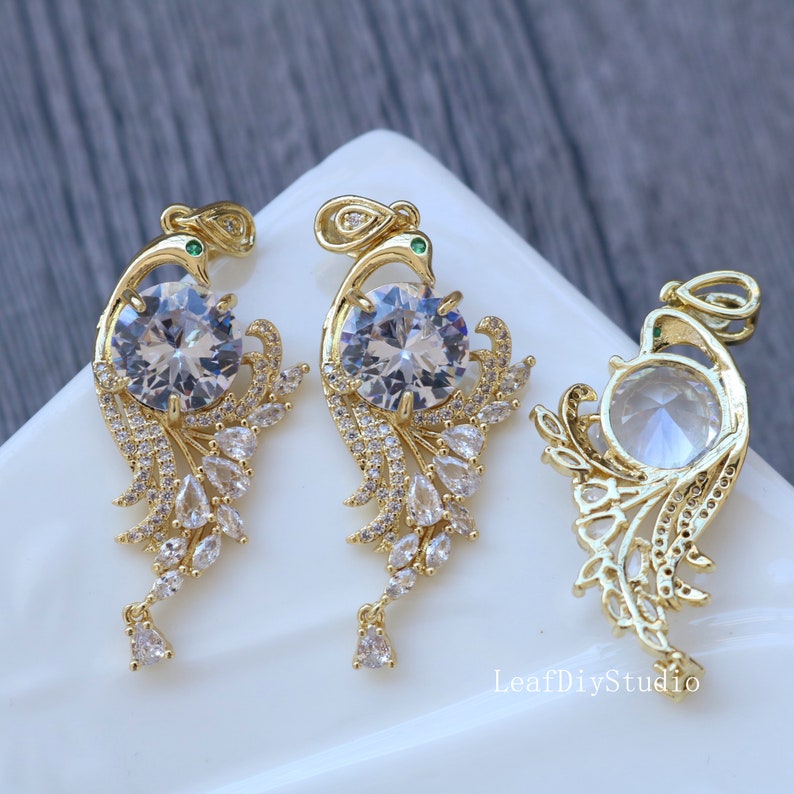 2pcs Peacock CZ Pave Charm, zircon Charm Pendant, Peacock crystal Pave Charm, Jewelry Making Supplies, wholesale prices