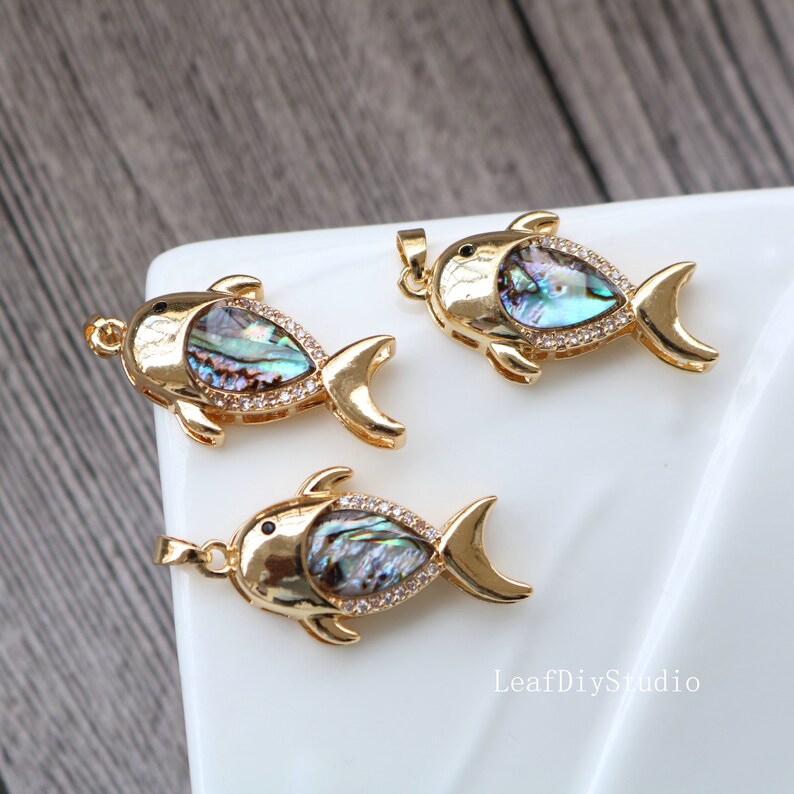 10pcs CZ Pave fish shell Charm, Zircon shell Pendant, fish Charm, 16.5x32mm Jewelry Making, Material Craft Supplies