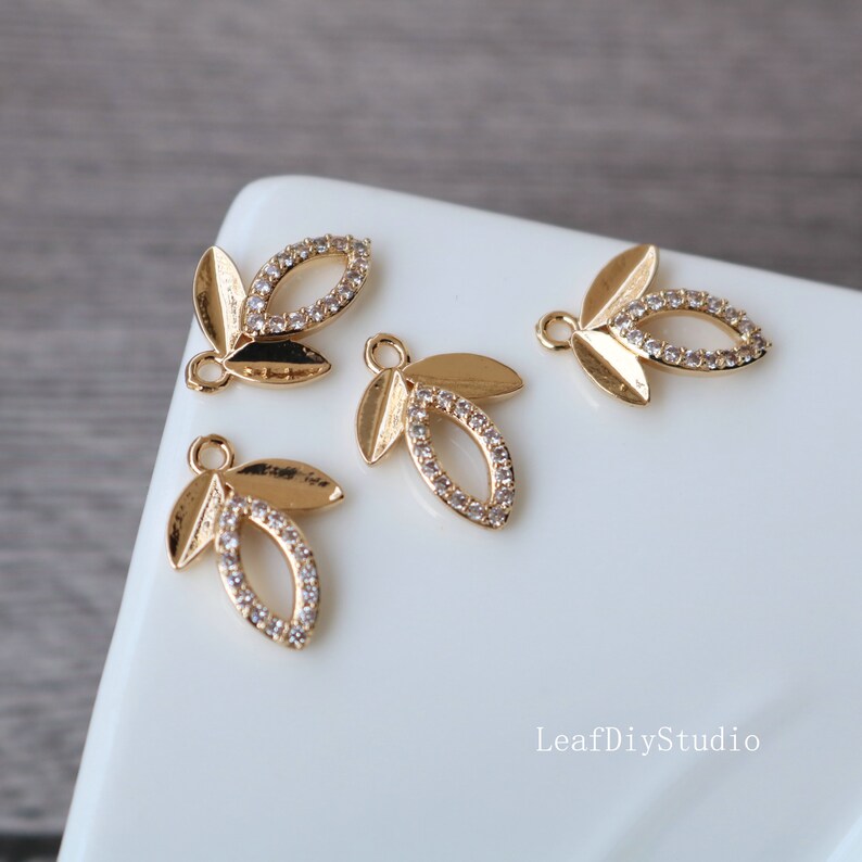 10pcs leaf CZ Pave leaf flower Charm, leaf Zircon 12x15mm leaf Charm, Jewelry Making, Material Craft Supplies