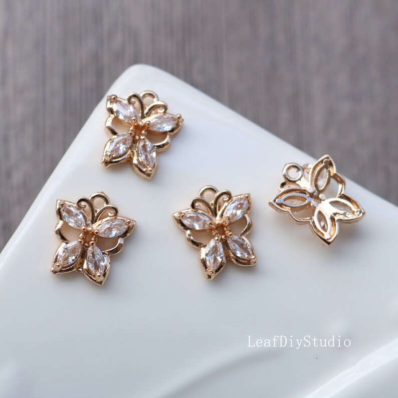 10pcs Butterfly CZ Pave leaf Charm, Butterfly Zircon Pendant, 12*14mm Butterfly Charm, DIY Jewelry Making