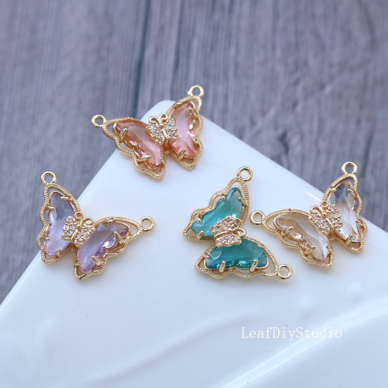 10pcs Butterfly CZ Pave leaf Charm, Butterfly Zircon Pendant, 12*14mm Butterfly Charm, DIY Jewelry Making