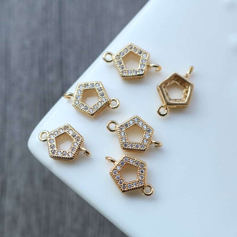 10pcs CZ Pave geometric shape Connector, round, oval, water drop, marquise, heart, square, rectangle, rhombus, 5 sides charm Zircon Pendant