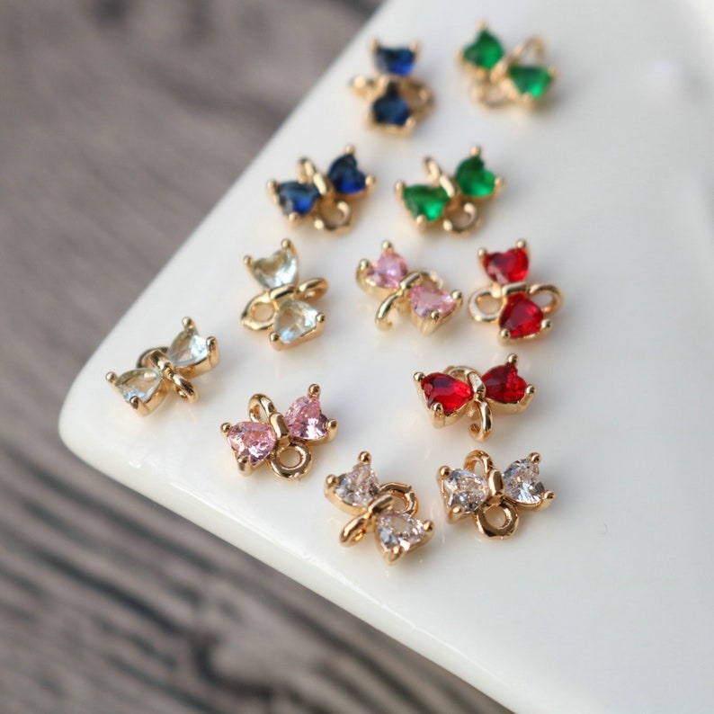 10pcs Butterfly machine Connector zircon Charm, 6X7mm pendant Zircon Charm CZ Pave Pendant Charm, DIY Connector Jewelry Making