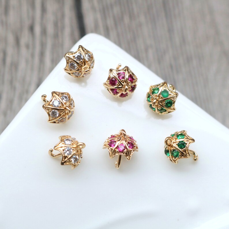 10pcs Small umbrella CZ Pave Pendant Charm, zircon umbrella Charm Pendant, Red GreenGlass crystal flower CZ Pave Pendant