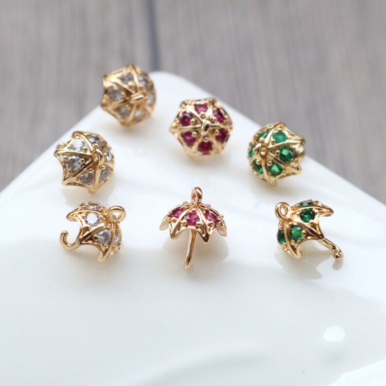 10pcs Small umbrella CZ Pave Pendant Charm, zircon umbrella Charm Pendant, Red GreenGlass crystal flower CZ Pave Pendant