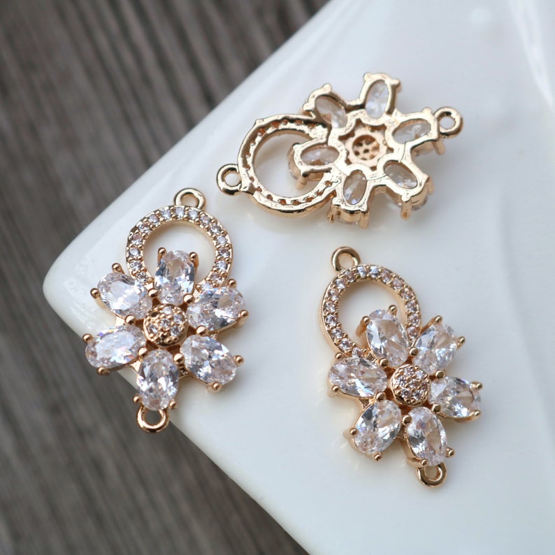 2pcs flower CZ Pave Leaves Pendant Charm, Zircon Six petals flower Connector, Leaves Jewelry Making, Material Craft Supplies