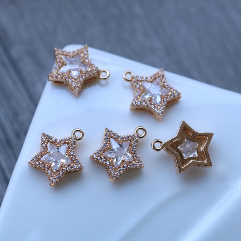 10pcs CZ Pave Star Charm, Zircon Five-pointed star Connector, Gemstone Charm,14mm, Jewelry Making,Material Craft Supplie Branches