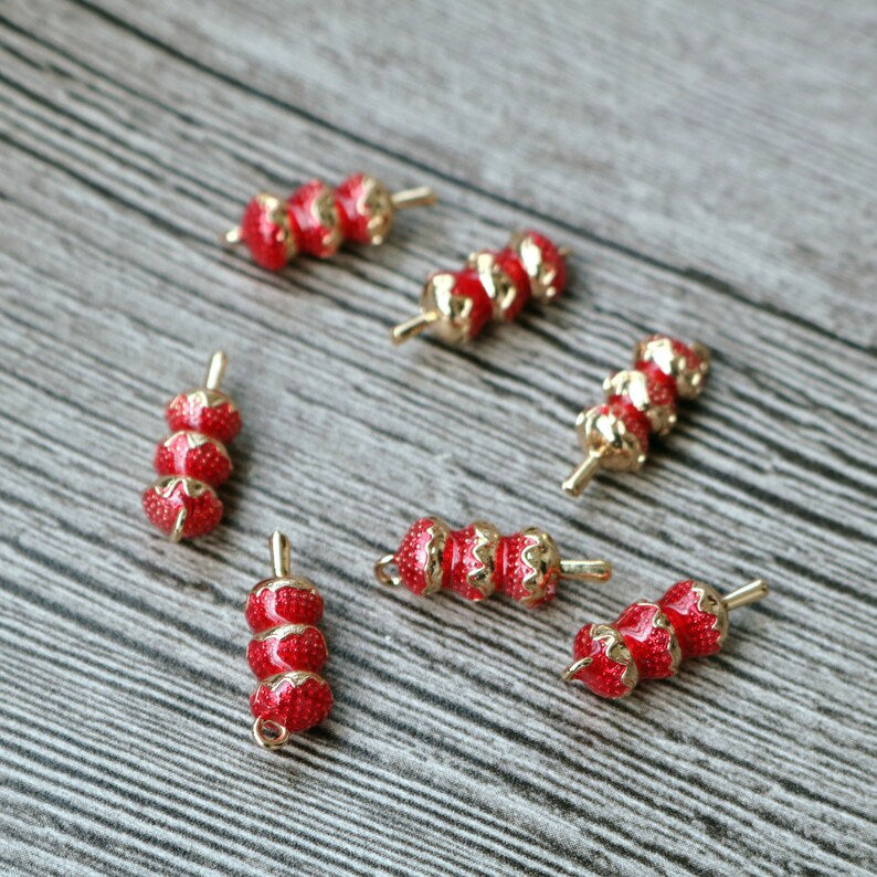 10pcs Strawberry skewers Charm, Strawberry Pendant, 7x20mm Jewelry Making, Material Craft Supplies