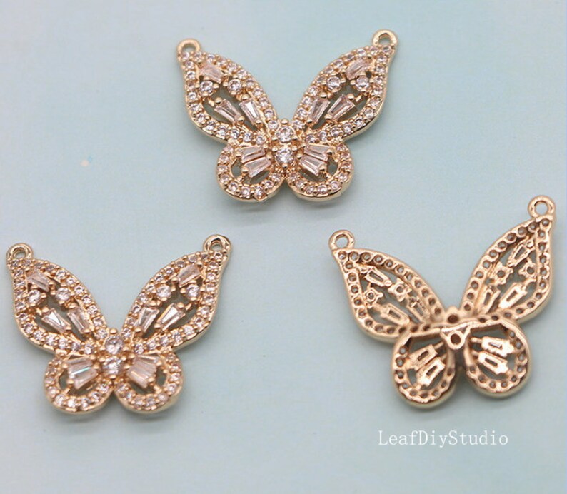 10pcs Big butterfly 22*19mm CZ Pave Charm, Zircon butterfly Connector, Zircon Jewelry Making, Material Craft Supplies