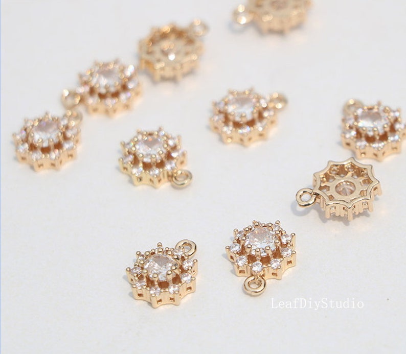 10pcs Round CZ Pave Pendant Charm, 10mm Zircon Pendant, Gemstone Charm, Jewelry Making, Material Craft Supplies