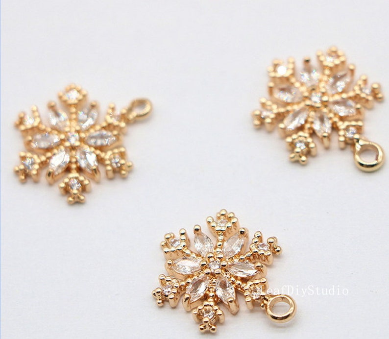 10pcs Snow CZ Pave Pendant Charm, 14mm Zircon Snow Connector Pendant, DIY Snow Charm, Snow Jewelry Making, Material Craft Supplies