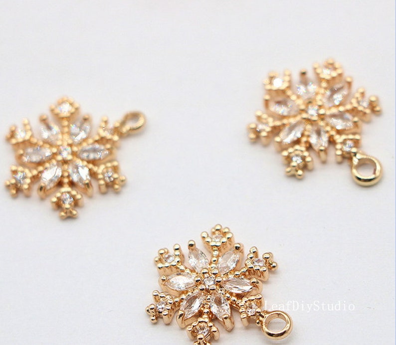 10pcs Snow CZ Pave Pendant Charm, 14mm Zircon Snow Connector Pendant, DIY Snow Charm, Snow Jewelry Making, Material Craft Supplies