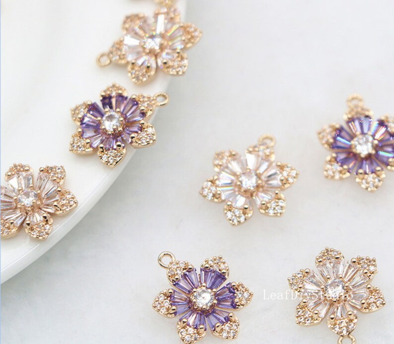 10pcs Five petal flower Zircon Pendant Charm, 16x9mm CZ Pave Connector Pendant, DIY Charm, Jewelry Making, flower Material Craft Supplies