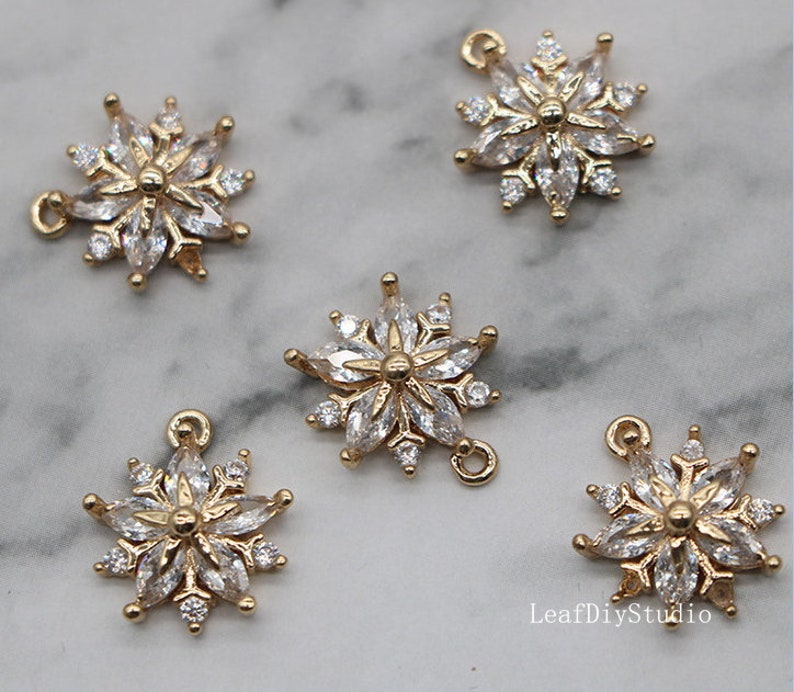 10pcs Snowflake CZ Pave Charm, 12mm Zircon Snowflake Connector, Snowflake Charm, Snowflake Charm, Jewelry Making, Material Craft Supplies