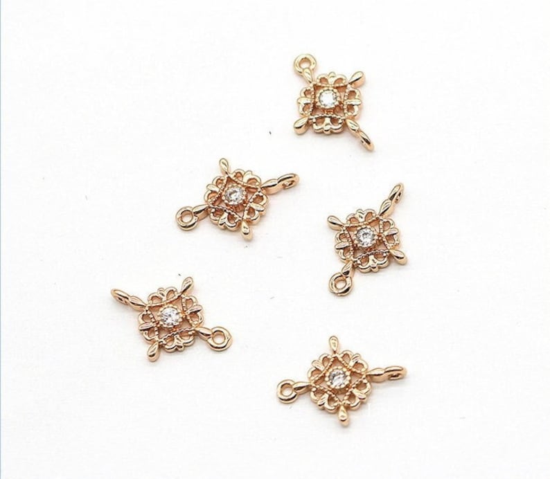 10pcs CZ Pave Flower Charm, 6mm Zircon Flower Connector, Jewelry Making, Material Craft Supplies