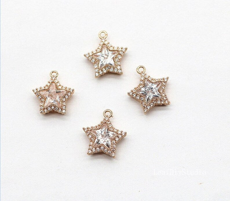 10pcs Star 10mm CZ Pave Charm, CZ Zircon 13mm Pendant Charm, Jewelry Making, Material Craft Supplies