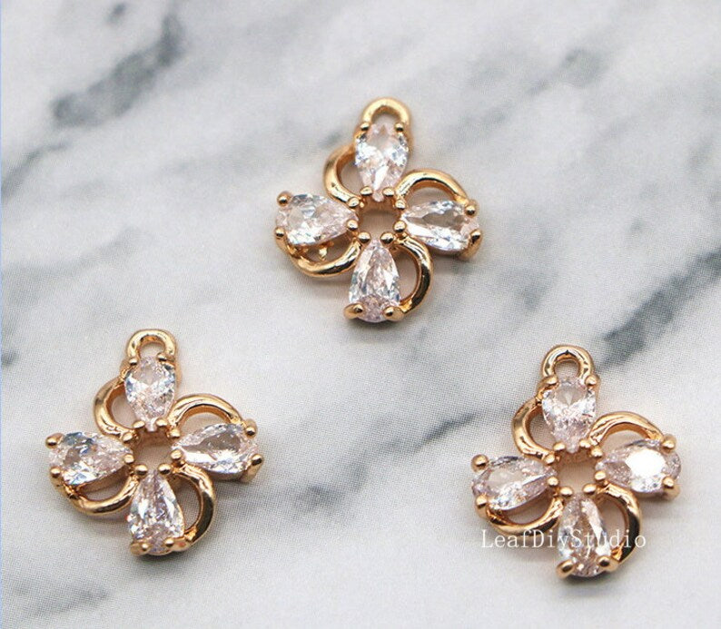 10pcs CZ Pave clover Charm, 10mm Zircon clover Pendant, Jewelry Making, Material Craft Supplies