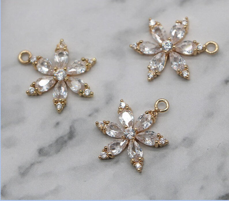 10pcs Five petal flower CZ Pave Charm, 18mm CZ Zircon flowers Pendant Charm, Jewelry Making, Material Craft Supplies