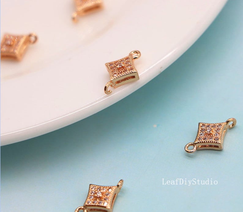 10pcs CZ Pave Rhombus Charm Pendant, 12.7x8mm Zircon Connector, Jewelry Making, Material Craft Supplies