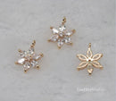 10pcs cz pave Six petal flower charm, 12.5mm ,bracelet necklace pendant, pave flower charm Pendant, gold plated over brass