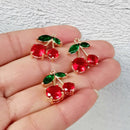 10pcs CZ Pave Cherry Charm, Zircon Cherry Pendant, fruit Charm, Food, Pave Charm, Gold Plated Over Brass