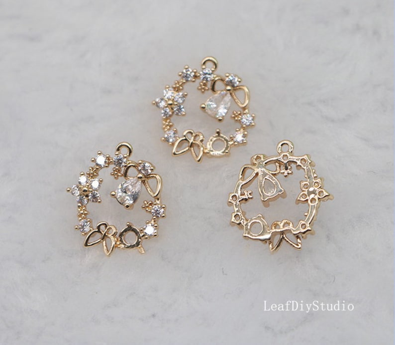 10pcs cz pave Butterfly garland charm, 14mm Butterfly pendant, pave flower charm, gold plated over brass