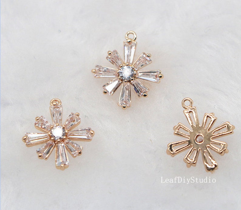 10pcs cz pave Snowflake charm, 11.8x13.1mm Snowflake pendant, pave Snowflake charm, gold plated over brass