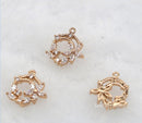 10pcs cz pave Small wreath charm, 11.8x13.1mm Flower pendant, pave Flower charm, gold plated over brass