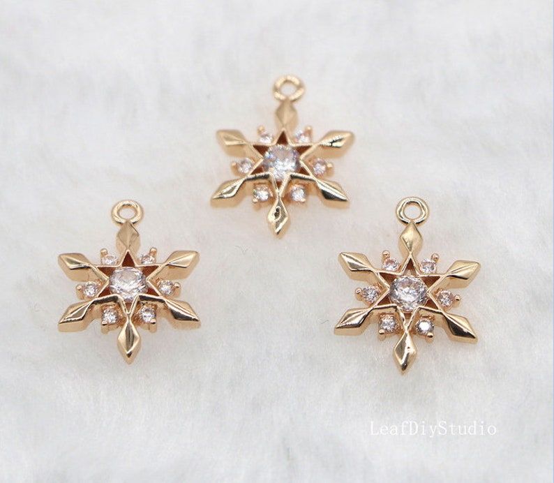 10pcs CZ Pave Snowflake Charm, 12mm Snowflake Zircon Pendant , Jewelry Making, Material Craft Supplies