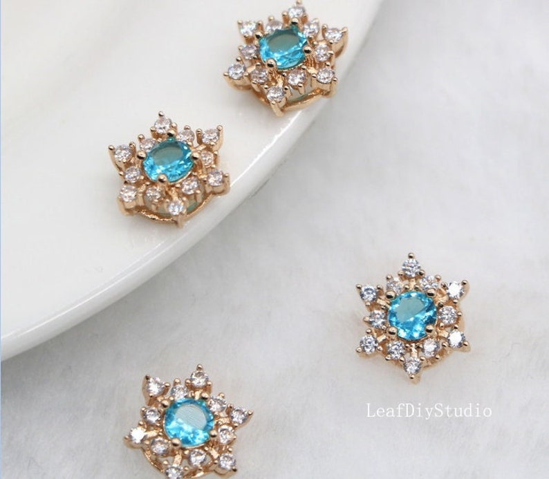 10pcs CZ Pave blue Charm, 5.5x10mm Aquamarine Star Zircon Pendant , Jewelry Making, blue Zircon Material Craft Supplies