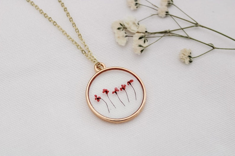 Pink Wildflower Pressed Necklace | Resin Necklace | Dried Wildflowers | Handmade | Pendant | Real Flower