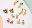 10pcs CZ Pave Cherry Charm, Zircon cantaloupe Pendant watermelon, grape, banana, apple, pineapple, peach