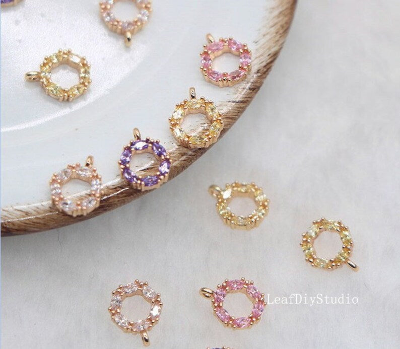 10pcs CZ Pave Circle Pendant, 8mm Zircon Circle Pendant, Jewelry Making, Zircon Circle Material Craft Supplies