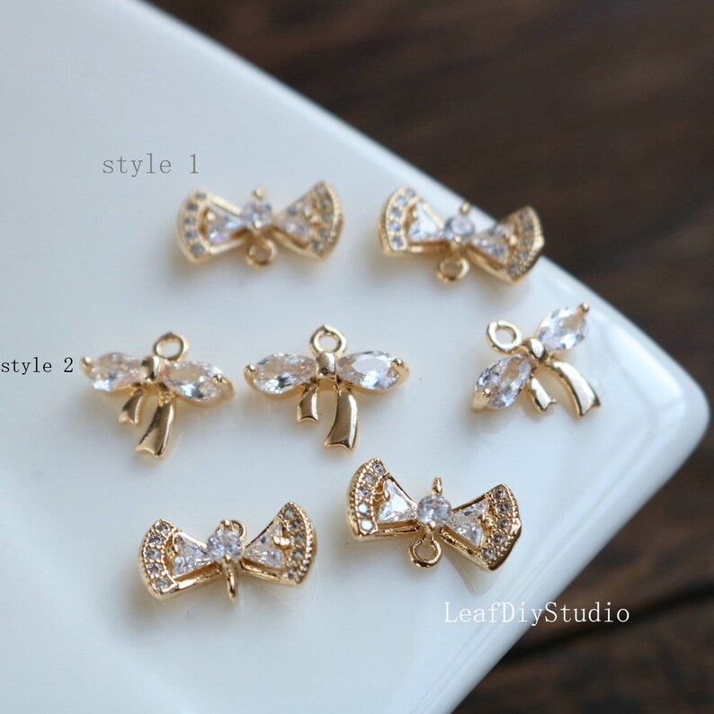 10pcs diy zircon Connector Pendant Charm, Rhinestone Bow Charm Pendant, Bezel Gemstone, wholesale prices