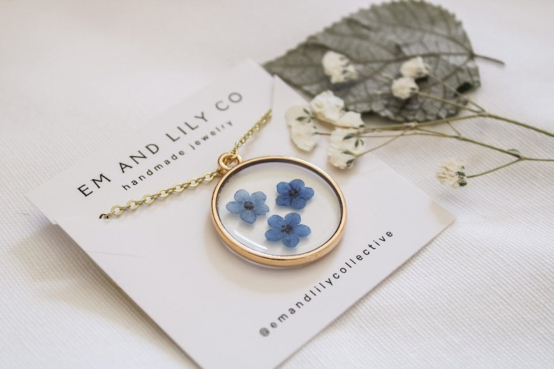 Forget-Me-Not Pressed Wildflower Necklace | Resin Necklace | Real Wildflower Jewelry | Handmade Necklace | Pendant | Pressed Flower