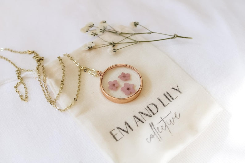 Pink Forget-Me-Not Pressed Wildflower Necklace | Resin Necklace | Dried Wildflowers | Handmade | Pendant | Real Flower