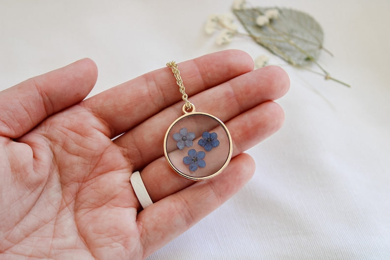 Forget-Me-Not Pressed Wildflower Necklace | Resin Necklace | Real Wildflower Jewelry | Handmade Necklace | Pendant | Pressed Flower