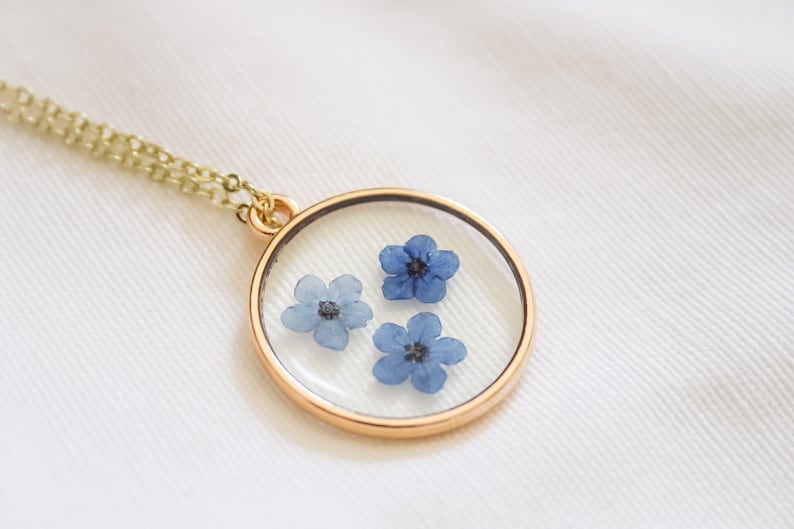 Forget-Me-Not Pressed Wildflower Necklace | Resin Necklace | Real Wildflower Jewelry | Handmade Necklace | Pendant | Pressed Flower