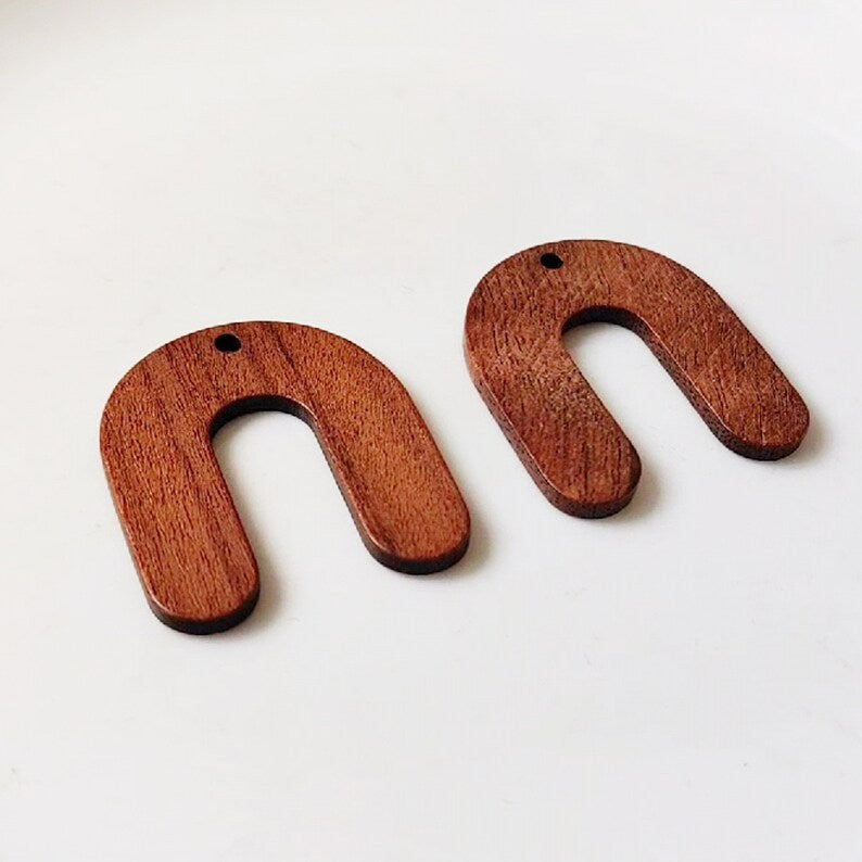 4pcs U Shaped Wood Charm, Wood Connector，Horseshoe Pendant, Wood Jewelry Finding