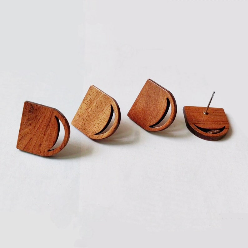 10pcs Semicircle Wood Earrings, Ear Wire, Earrings Post, Wood Earrings Studs,Diy Jewelry Accessories Craft Supplies