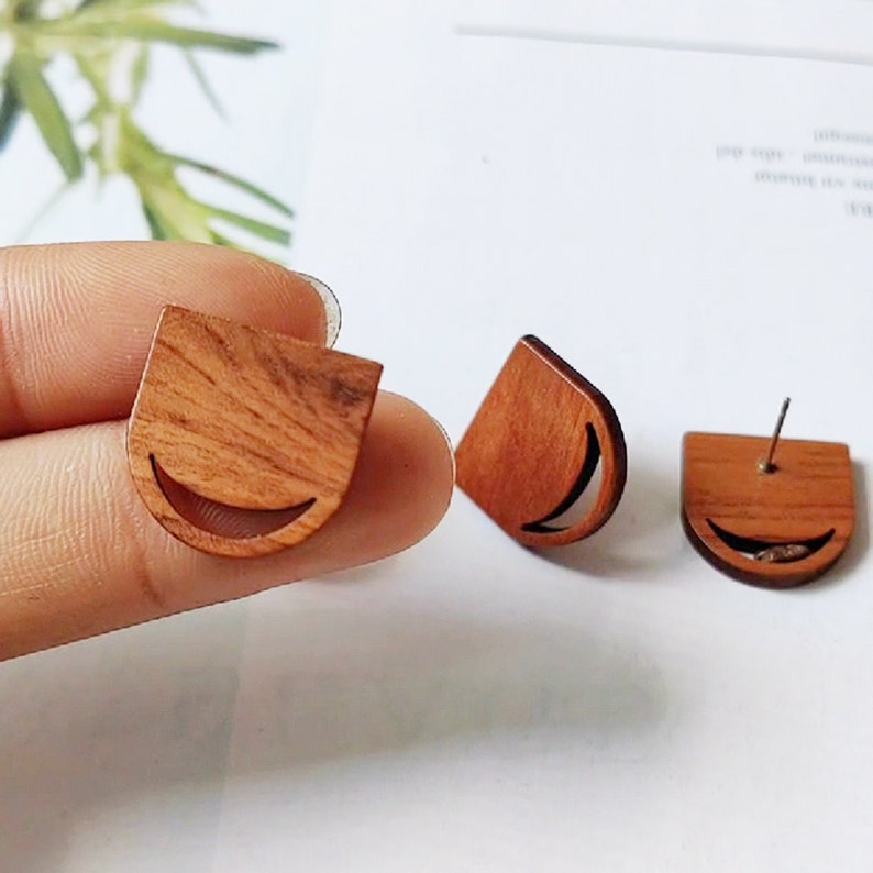 10pcs Semicircle Wood Earrings, Ear Wire, Earrings Post, Wood Earrings Studs,Diy Jewelry Accessories Craft Supplies