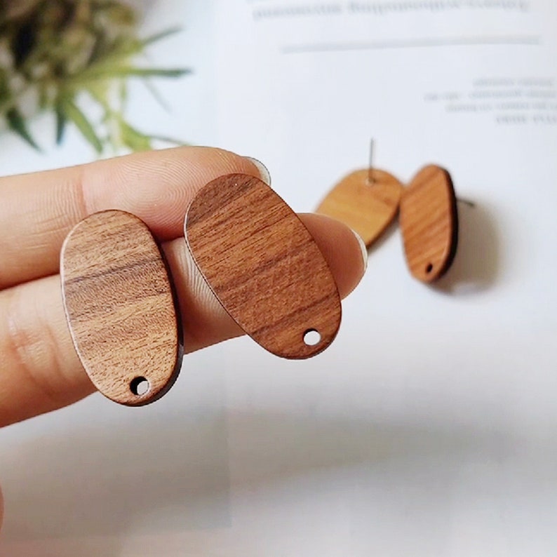 10pcs Oval Wood Earrings, Ear Wire, Earrings Post, Bar Wood Earrings Studs,Diy Jewelry Accessories Craft Supplies