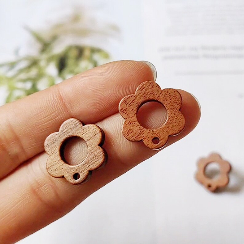 10pcs Flower Shape Wood Earrings, Ear Wire, Earrings Post, Bar Wood Earrings Studs,Diy Jewelry Accessories Craft Supplies