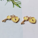 6pcs High Quality Real Gold Plated Lock and Key Charm, Enamel Heart Key Pendant, Nickel free