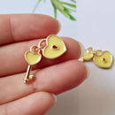 6pcs High Quality Real Gold Plated Lock and Key Charm, Enamel Heart Key Pendant, Nickel free