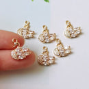 10pcs cz pave swan charm,bracelet necklace pendant,pave charm,gold plated over brass