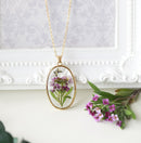 Pressed Natural Purple Flower With Butterfly Oval Shape Resin Necklace Mother's Day Gift