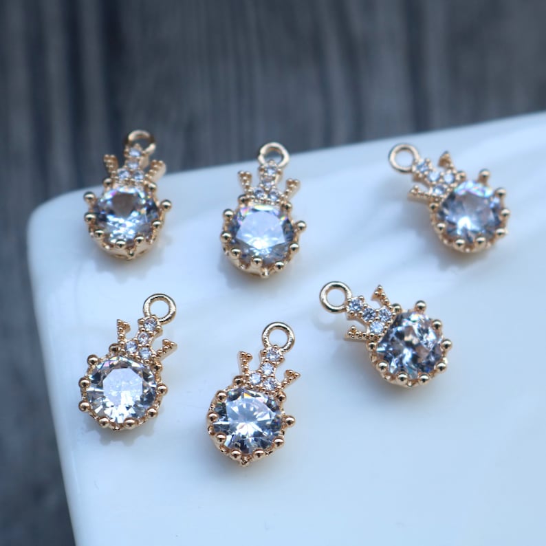 10pcs 8x13mm Crown zircon Charm pendant, Zircon Charm, CZ Pave Pendant Charm, earrings bracelet necklace pendant Jewelry Making