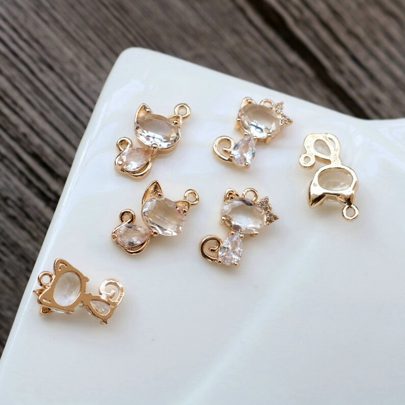 10pcs Cartoon cute cat Glass Charm Pendant, CZ Pave Charm, Zircon ball Pendant, Jewelry Making, Material Craft Supplies